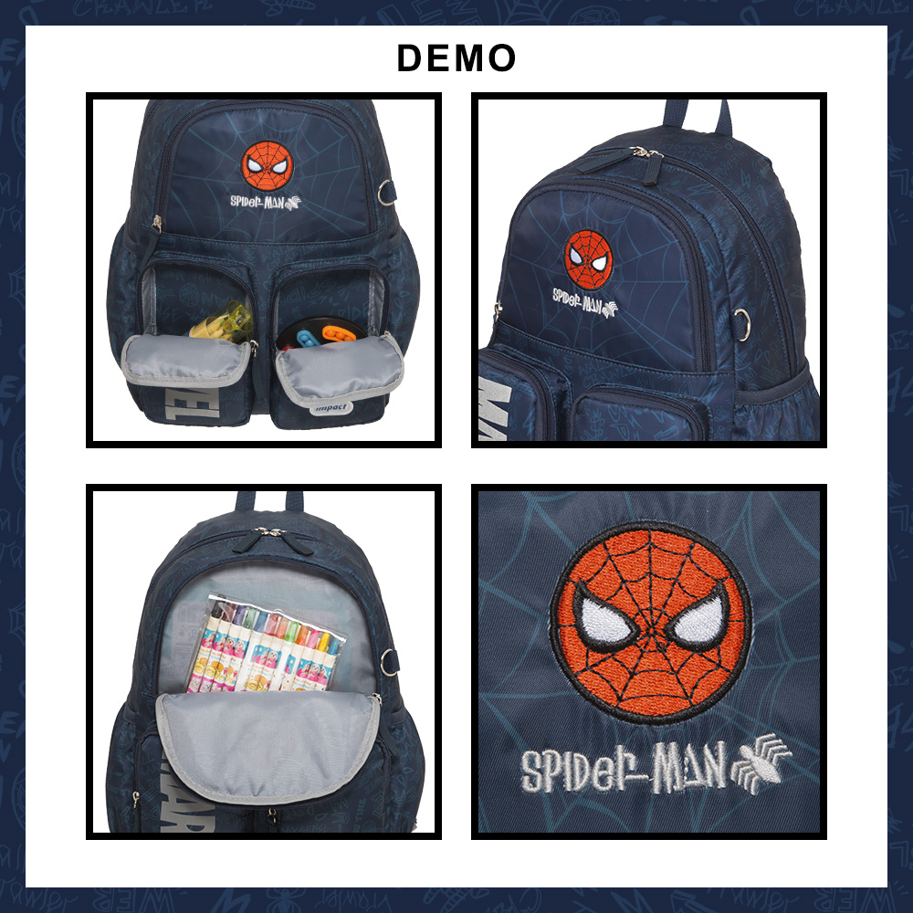 「IMPACT怡寶」童書包品牌第一選擇，超人氣蜘蛛人塗鴉系列，可放A4尺寸童包