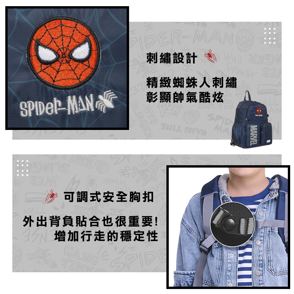 「IMPACT怡寶」童書包品牌第一選擇，超人氣蜘蛛人塗鴉系列，可放A4尺寸童包